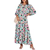 ANRABESS Womens Boho Maxi Dresses 2026 Summer V Neck Puff Sleeve Floral Flowy Swing Fall Casual Long Dress