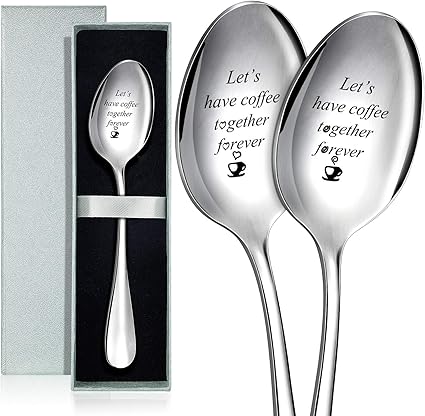 2 Stuks Laten We Hebben Koffie Lepel Gepersonaliseerde Gegraveerde Lepel Rvs Espresso Lepel Met Zilveren Doos Voor Familie Vriend Koffie Favor Gift Amazon Nl