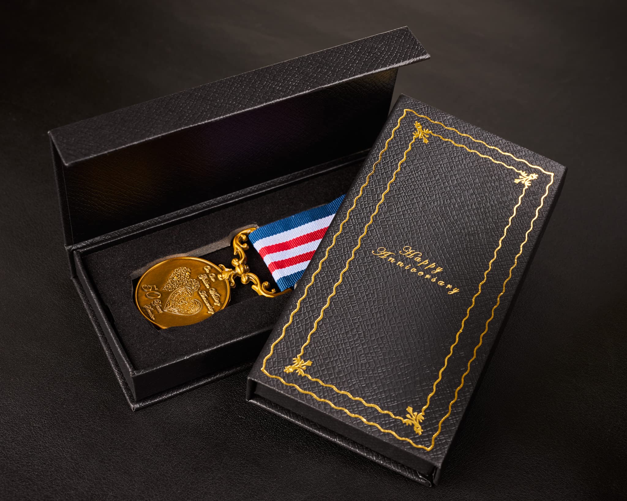 Our 50th Golden Wedding Anniversary Medal in Presentation Case. Long/Distinguished Service and Bravery in the Field. Antique Gold. 50 Years. Gift/Present Husband/Wife