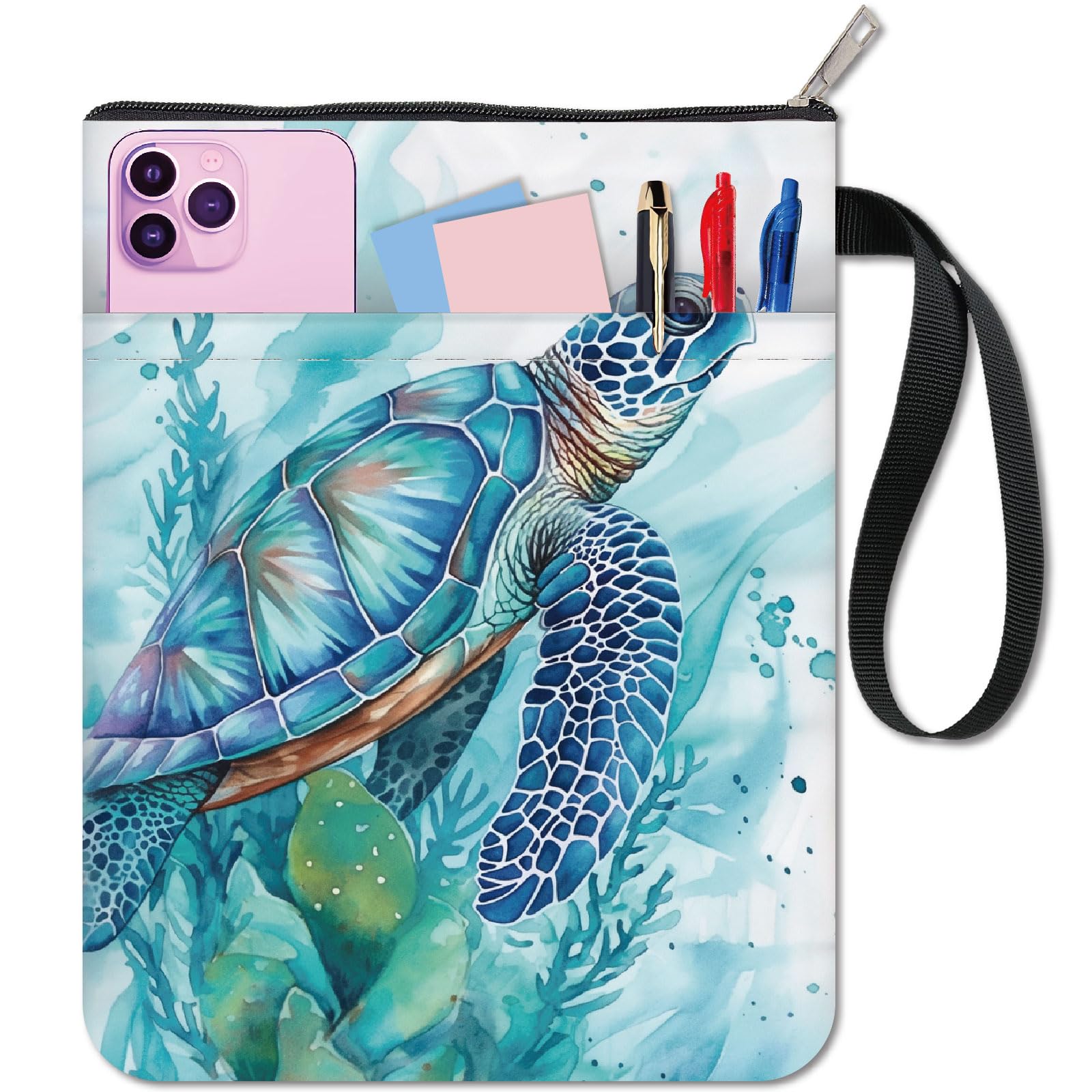 CRASPIRE Turtle Book Sleeve Blue Book Protector Sea Animal Book Covers for Paperbacks Washable Fabric Cloth Book Cover with Zipper and Extra Sleeve Pocket for Book Lovers Classmate Gifts