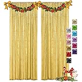 VOK Gold Sequin Backdrop Curtains 2 Panels 2FTx8FT Glitter Photography Background for Wedding Birthday Christmas Party Decorations