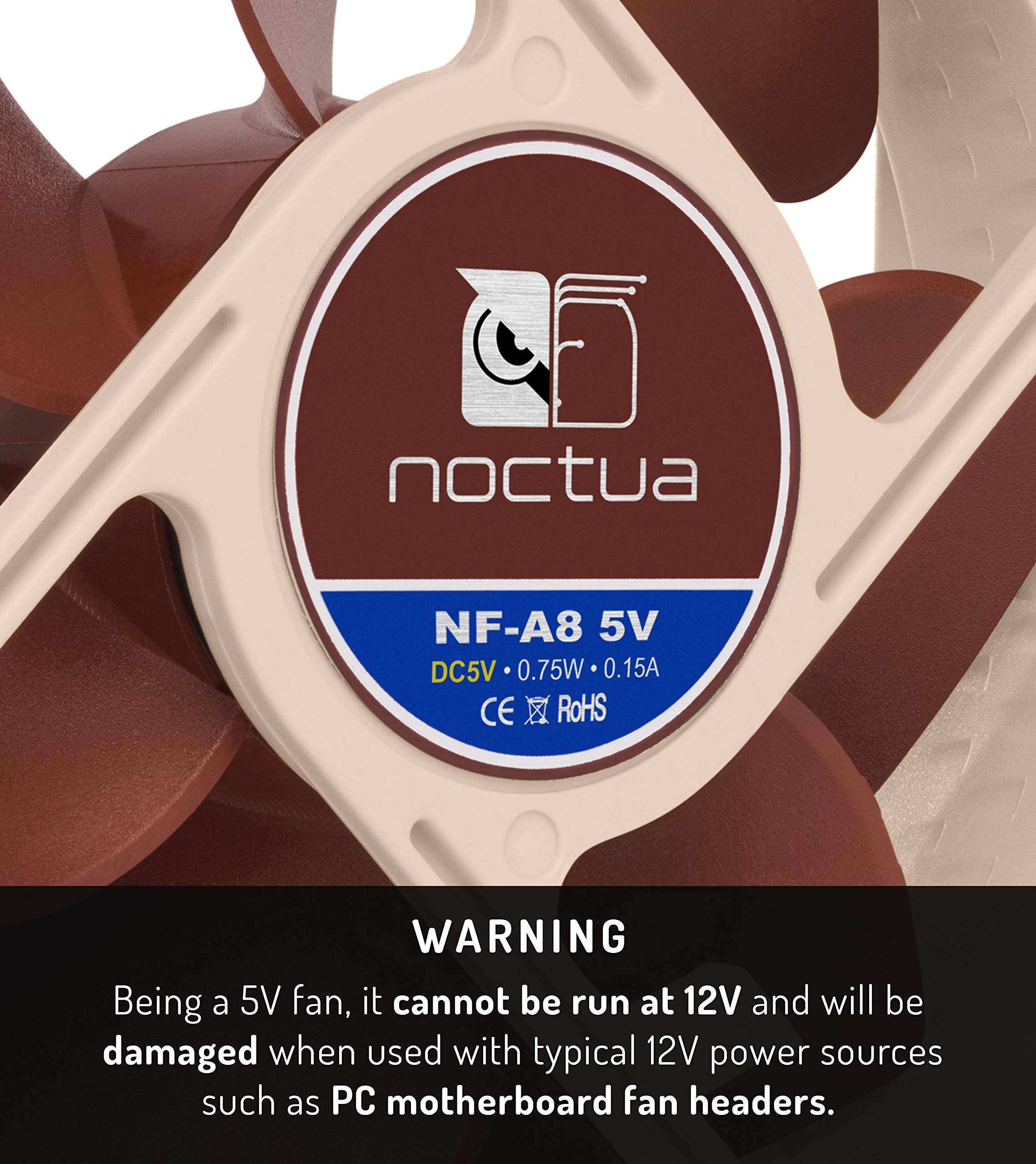 Noctua NF-A8 5V, Premium Quiet Fan with USB Power Adaptor Cable, 3-Pin, 5V Version (80mm, Brown)