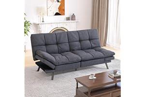 Hcore Convertible Futon Sofa Bed,Grey Linen Futon Couch Memory Foam Sofa Bed,Sleeper Sofa Loveseat Couch for Small Spaces Compact Living Spaces,Apartment