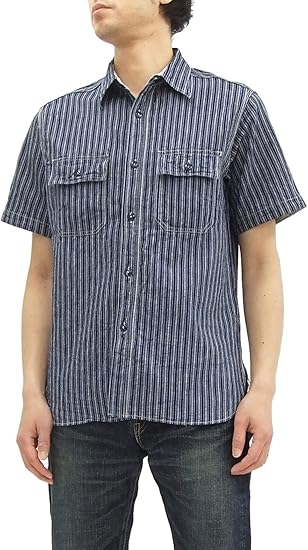 Amazon シュガーケーン Sugar Cane ストライプ ワークシャツ Sc メンズ 半袖シャツ 128ネイビー シャツ 通販