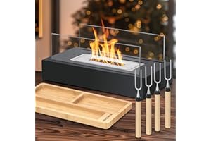 HOUSWISE Tabletop Fire Pit With 4 Sticks & S'mores Board - Smores Maker Tabletop Indoor Kit, Portable Mini Indoor Fireplace, Small Table Top Firepit Gift for Housewarming, Patio, Balcony Decor Outdoor Backyard