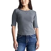 Buffalo David Bitton Womens Tabbey Crew Neck Elbow Sleeve Top