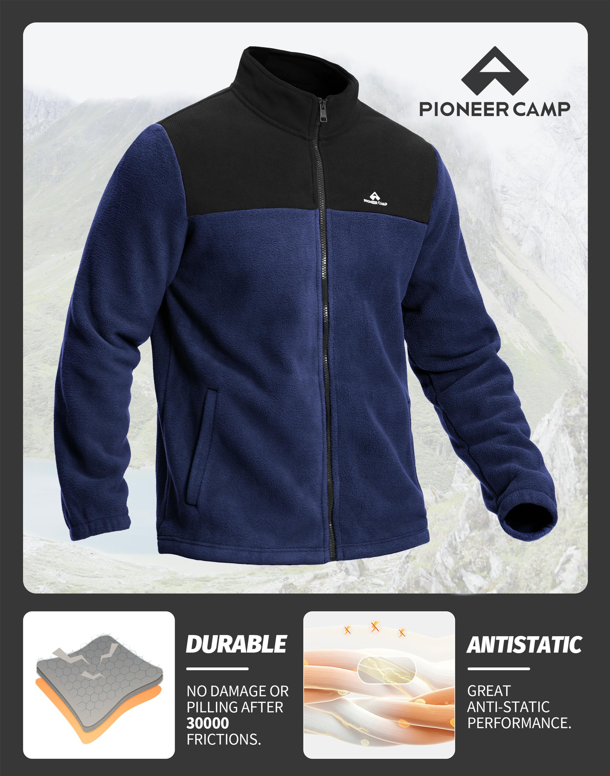 Pioneer Camp Herren Fleecejacke Dicke Warme Winterjacke, Atmungsaktiv & Komfortabel Full Zip Sweatjacke, Übergangsjacke Outdoor Wanderjacke 4