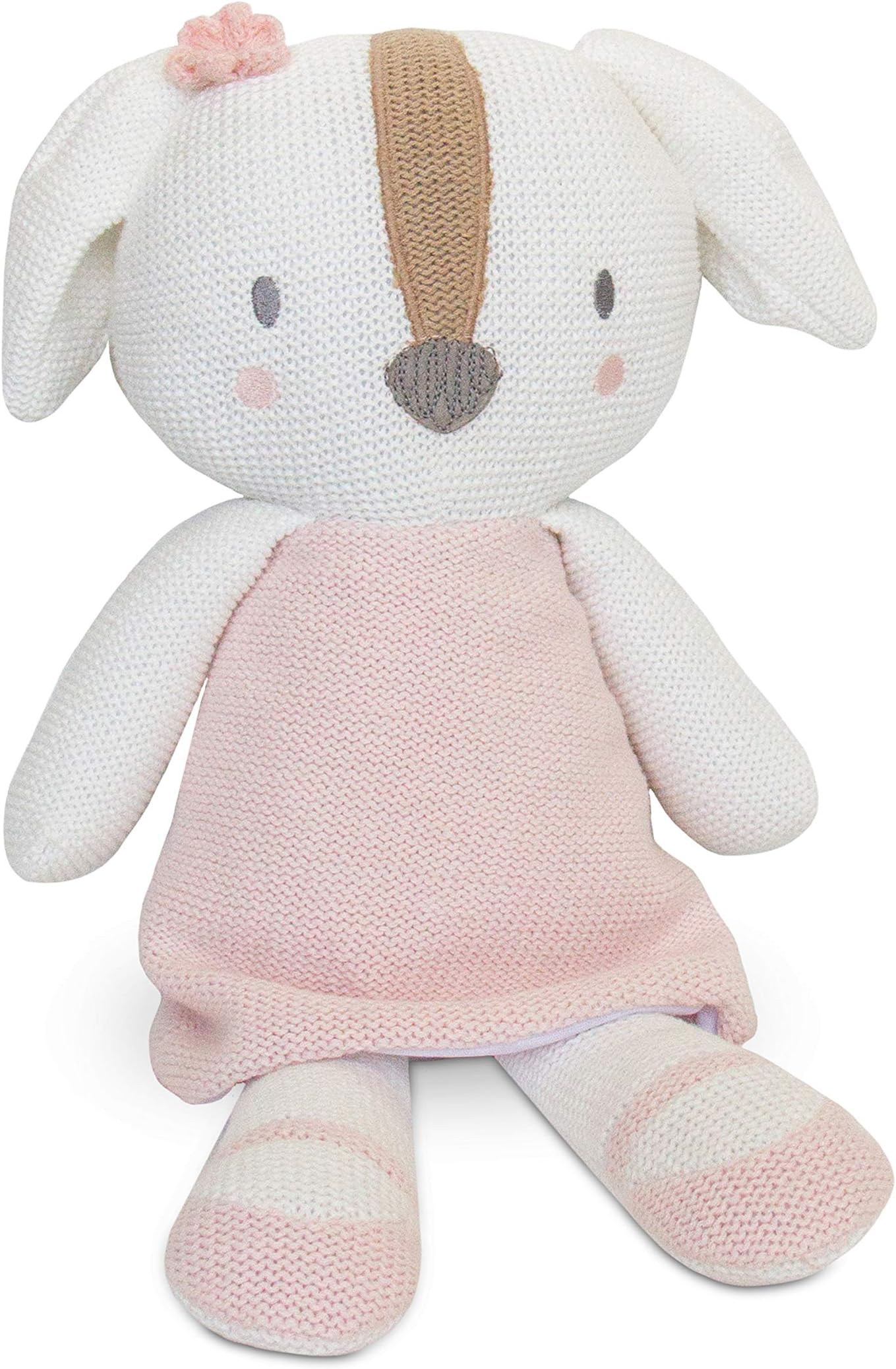 Living Textiles Baby Knit Plush Toy w/Rattle - Rory Puppy - Premium 100% Cotton Super Cute Soft & Fun Stuffed Animal Character | for Infant,Newborn,Stuff,Knit,Doll,Gift,Shower,Boy,Girl