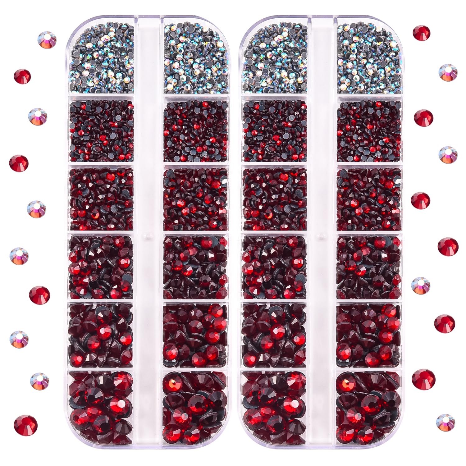 BLINGINBOX DMC Hotfix Rhinestone 2 Box Total 5200 Pieces Mixed Size Round Crystals Glass Gems for Costume Jewelry Making(Dark Siam)