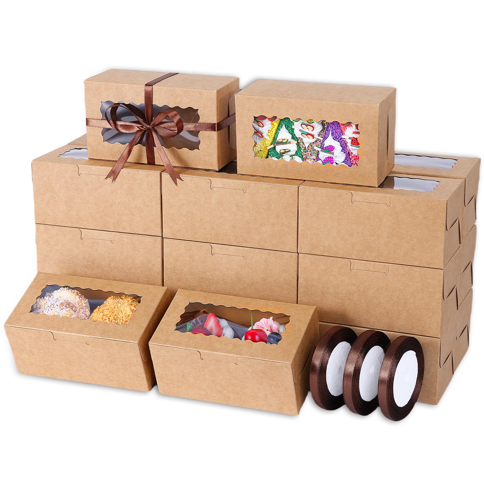 Photo 1 of Ybaoo 65 PCS Brown Bakery Boxes with Window - 6.29x3.54x2.95 Inches Cookie, Pastry, Treat, Cupcake, Cake, Dessert Boxes, Small Gift Boxes for Party, Business(Kraft)