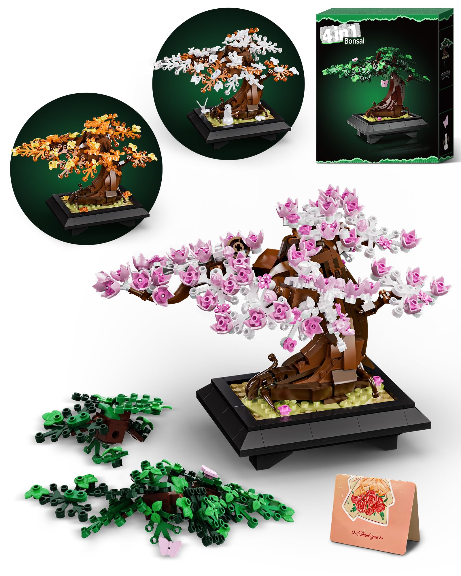 Photo 1 of ****ITEM IS USED/MAY BE MISSING PIECES***
Muiurple 4 in 1 Bonsai Tree Building Set, Four Season Cherry Bonsai Tree Building Kit, Artificial Plant Decor for Home, Desk Greenery, Mother's Day Present, Xmas Gifts for Adults Girls&Boys (529pcs)