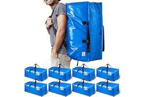TAILI Heavy Duty Moving Bags, Cloth Storage Extra Large Tote Bag Container with Sturdy Zipper and Strong Handles, Blue, 8 Pac
