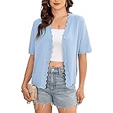 Yekaty Womens 2026 Short Sleeve Summer Cardigan Scalloped Cropped Knit Button Sweater Lightweight Shrug for Dress