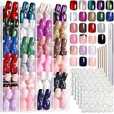 FANDAMEI Press on Nails, 24 Colors 576PCS Short Press on Nails, Cat Eye Nails Short Round. Glossy Glitter Nails Press On Fren