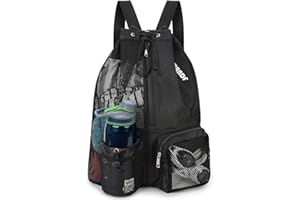 WANDF Swim Bag Mesh Drawstring Backpack with Wet Pocket for Swimming, Gym, and Workout Gear