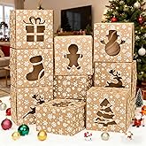 Eeaivnm 24 Packs Christmas Candy Cookie Boxes with window,Snowflakes Kraft Paper Candy Boxes Large Holiday Food Bakery Treat Boxes Cookie Kraft Paper Boxes for Donuts Cupcake Candy Gift Giving