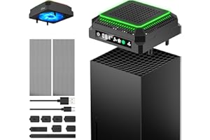 SVETAECHO Cooling Fan Dust Proof with LED Modes, Adjustable Cooling System Compatible with Xbox Series X Console Top Cooler with 1 Set Silicone Dust Plugs/2 Sets Dust Cover