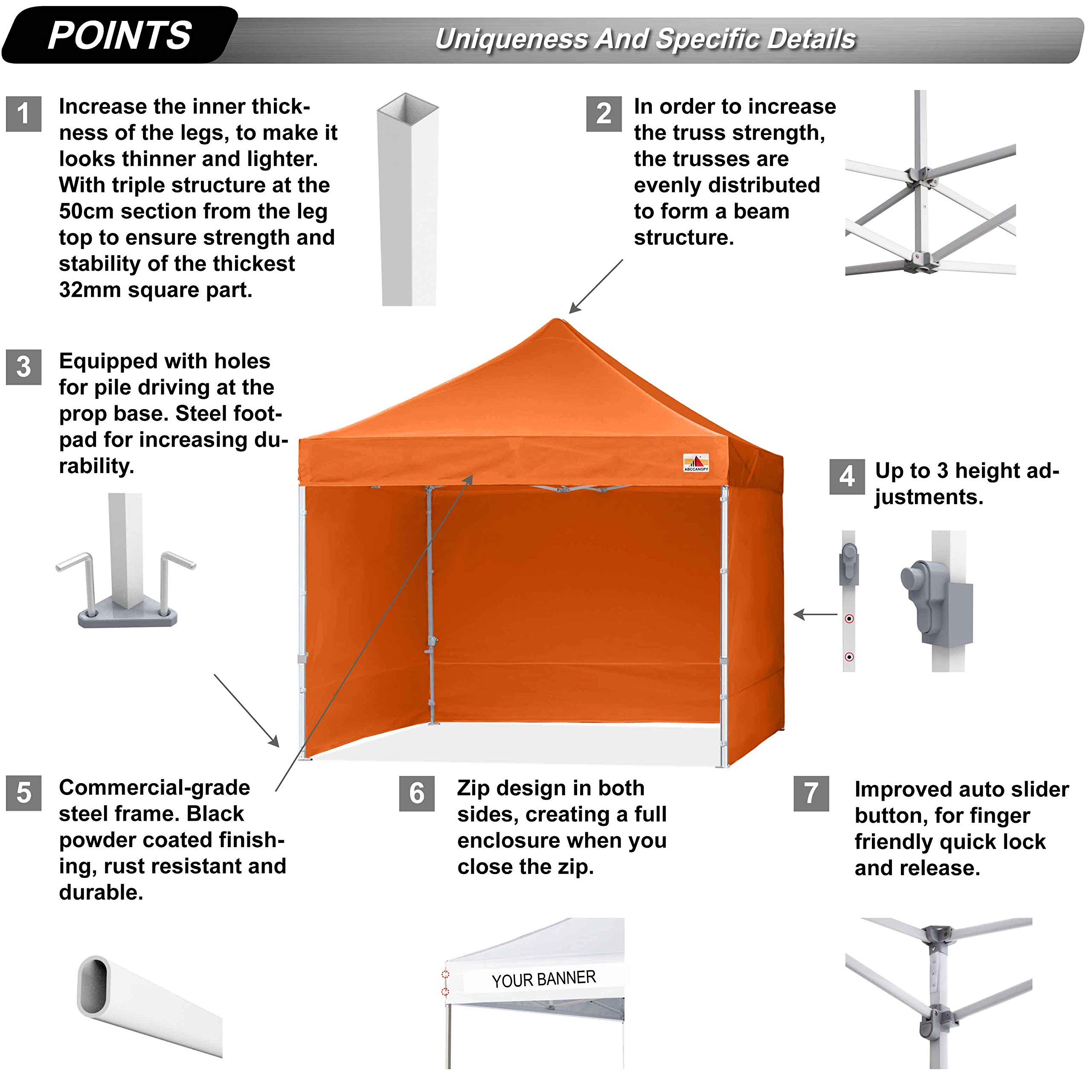 ABCCANOPY Ez Pop Up Canopy Tent with Sidewalls 10x10 Commercial -Series, Orange