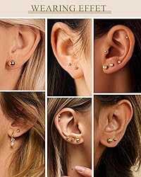 5 Pairs 14K Gold Plated Stud Earrings for