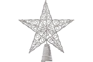 Ornativity Silver Star Tree Topper - Christmas Swirl Design Sparkle 3-D Dimensional Hallow Xmas Trees Top Star Decor Treetop Ornament Decorations