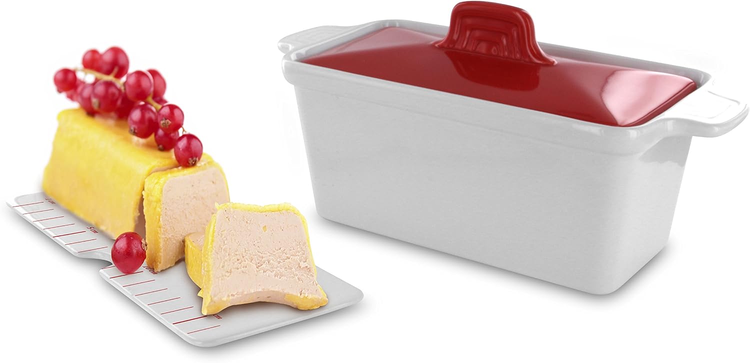 Saveur et Degustation KC2301 Ceramic Foie Gras Tub with Press, 25.5 x 11 x 27 cm, Assorted Colours, red+white/ grey+white - Image 4