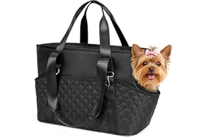 YUDODO Dog Purse Carrier for Small Dogs, Soft-Sided Pet Carrier with Large Pockets & Safety Harness Clip, Collapsible Dog Tote Bag, Travel Carriers up to 10 lbs, Black
