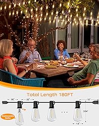PARTPHONER LED Outdoor String Lights, 180FT Patio