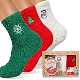 Dodifker 3 Pairs Christmas Fuzzy Warm Fluffy Winter Socks for Adults, Coral Fleece Cozy Holiday Present Socks with Gift Package