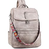 FADEON Laptop Backpack for Women Leather Travel Backpack with Laptop Compartment, Designer PU Shoulder Laptop Bag Grey