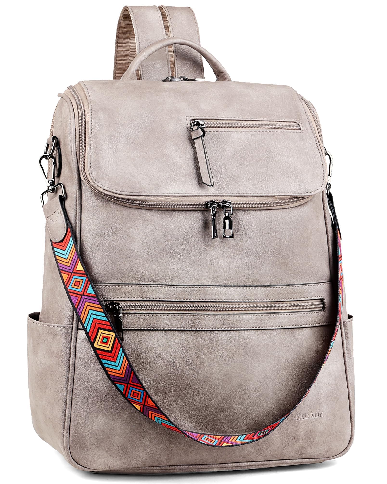 Photo 1 of FADEON Laptop Backpack for Women Leather Travel Backpack with Laptop Compartment, Designer PU Shoulder Laptop Bag Grey