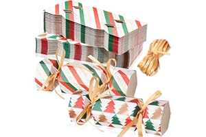 Xinnun 50 Packs Christmas Cracker Kit No Snap Xmas Party Table Favors Snowflake Reindeer DIY Christmas Party Cracker Candy Boxes for Holiday Dinner Decoration Gift(Diagonal Stripes)