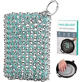 HAUSHOF Cast Iron Scrubber, Chainmail Scrubber Cast Iron Cleaner | Multi-Purpose Cleaning;Easy to Clean;Soft Silicone Liner;Protects Cast Iron Seasoning