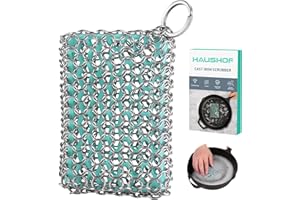 HAUSHOF Cast Iron Scrubber, Chainmail Scrubber with Silicone Core, Premium Cast Iron Cleaner for Skillet, Pan, Dutch Oven