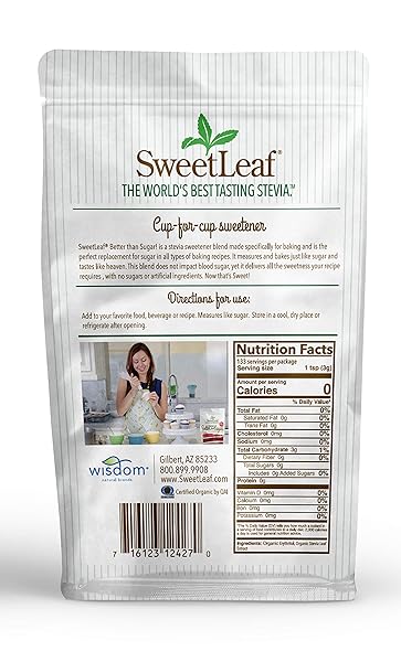 SWEETLEAF ORGANIC BETTER THAN SUGAR SWEETENER – SUGAR SUBSTITUTE WITH STEVIA & ERYTHRITOL, USE FOR FROSTING, BAKING, OR COFFEE, NATURAL POWDERED SUGAR ALTERNATIVE, KETO FRIENDLY, ZERO CALORIE – 14 OZ