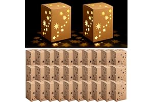 Resholder 30 Set Luminaries Boxes with Flameless Tea Lights Candle Lantern Box Fire Retardant Star Luminaries Illuminated Sets for Wedding Birthday Party Supplies Valentine's Day Decor(North Star)