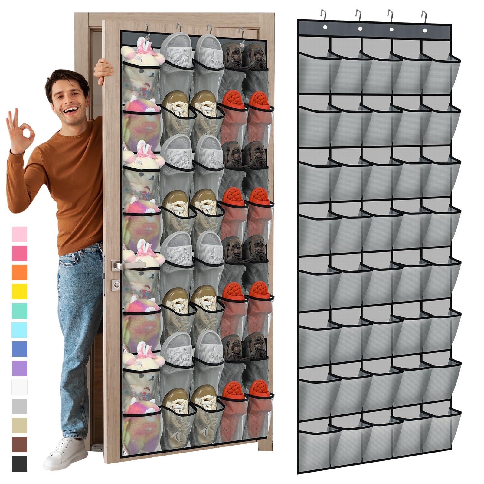 Photo 1 of Windyun 40 Over the Door Shoe Organizer Large Breathable Mesh Pockets Hanging Shoe Rack for Closet Gray Behind Door Hanger Storage Holder Nonslip Hooks for Women Men Entryway Bedroom Utility Room