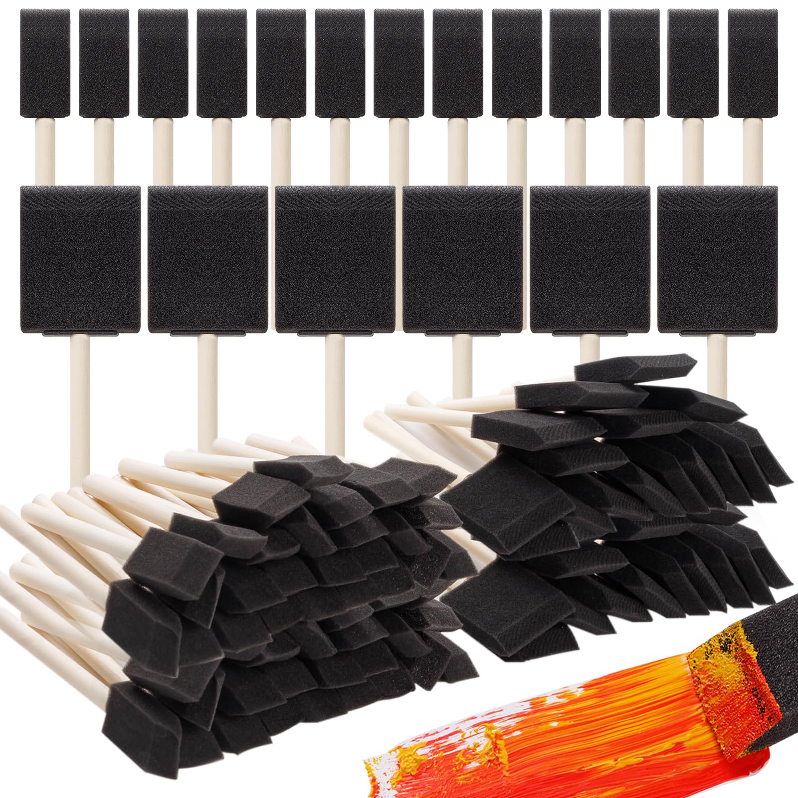 Photo 1 of 120 Pcs Foam Paint Brushes, 1” and 2” Foam Brush with Wood Handle, Bulk Sponge Brushes for Painting, Foam Art Paintbrushes Set for Staining, Varnishing, Finishing, Touchup and DIY Craft Projects