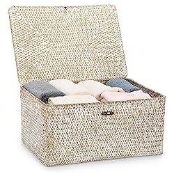 Hipiwe Wicker Woven Baskets Bin with Lid Natural