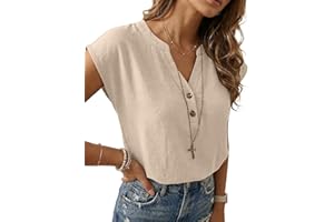 Qixing Women's Casual V Neck Blouse Short Sleeve Tunic Tops Loose Fit Henley Shirts for Summer