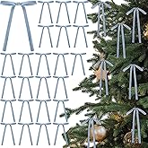 Glitinsel Dusty Blue 24 Pcs Velvet Bows Christmas Tree Ornaments Valentines Day Bows Decoration for Garland Home Coquette Wedding Decor (5 x 7 Inch,Width of 3/8")