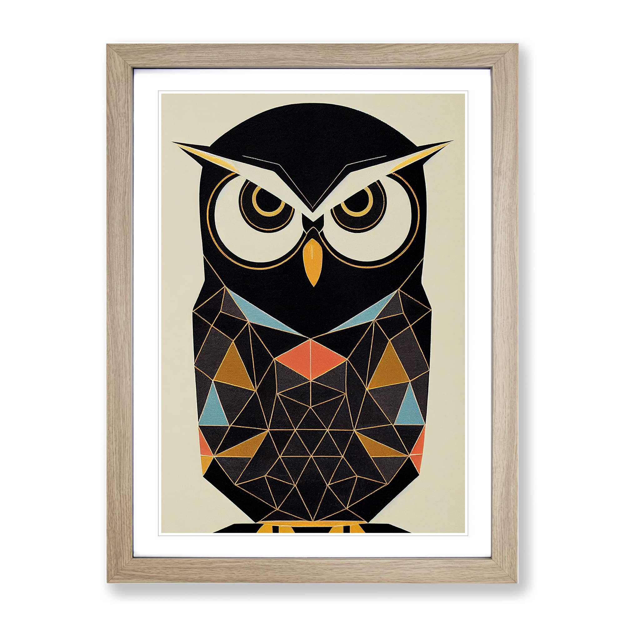 A Sacred Owl Framed Print | A4 Oak Framed Wall Art | Ready to Hang | Modern Animal Picture | Living Room Bedroom Lounge Office