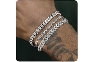 DAYANEY Silver and Gold Bracelet for Men, Cuban Chain Bracelet Set Water Proof Stainless Steel Bracelet for Him, Adjustable Gold Link Men Jewelry as Stocking Stuffers Gifts for Boyfriend, Dad and Son