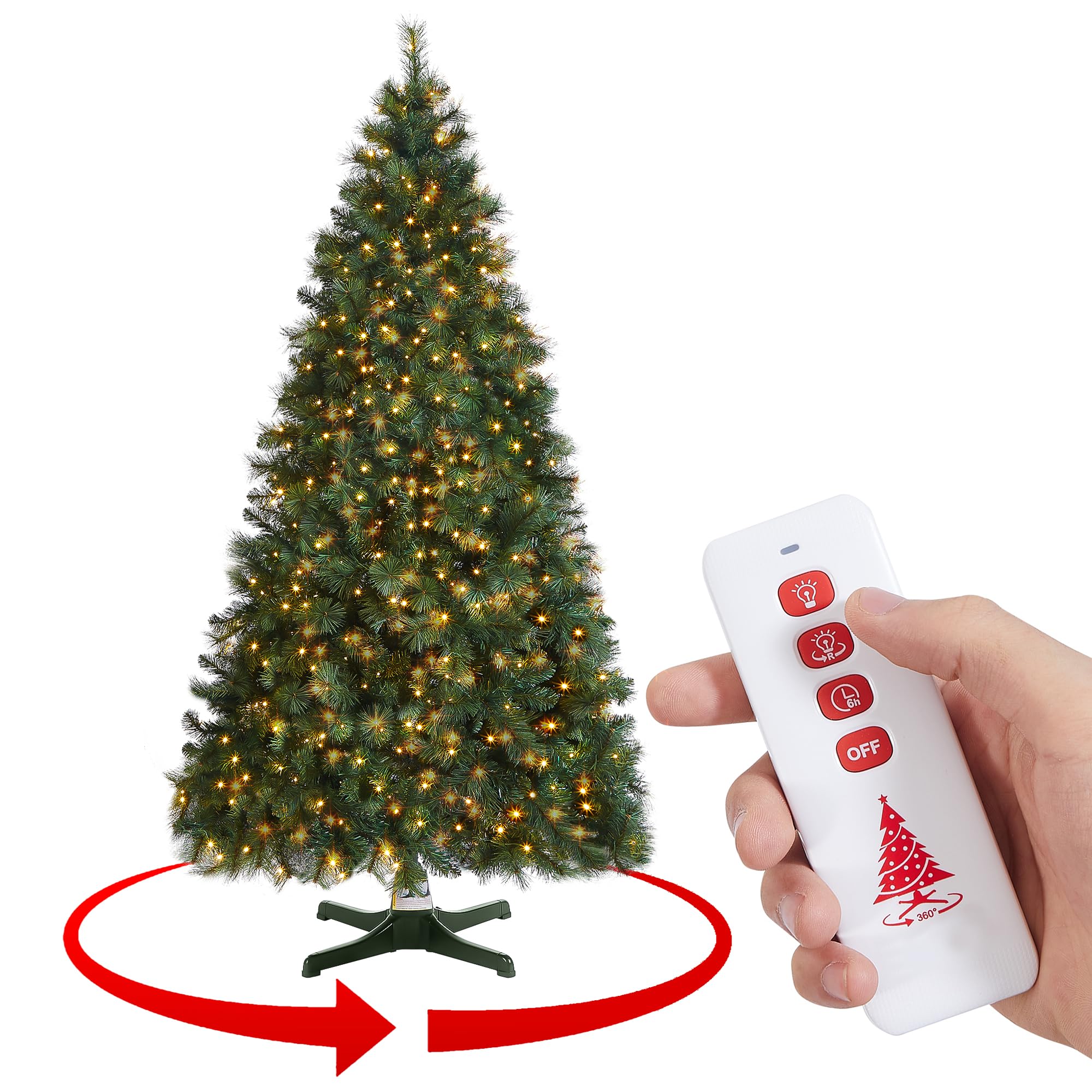 Photo 1 of GREATDAY 7 Foot Artificial Pre-Lit Rotating Christmas Tree with Remote Control and Timer,W/500 Clear LED Lights,1000 Branch Tips PVC&Pine Needles Mix and 360-Degree Rotating Stand with Remote Control