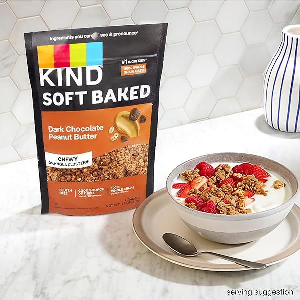 KIND SOFT BAKED GRANOLA, DARK CHOCOLATE PEANUT BUTTER, HEALTHY SNACKS, GLUTEN FREE, 100% WHOLE GRAINS, 5G PROTEIN, 11OZ, 1 COUNT