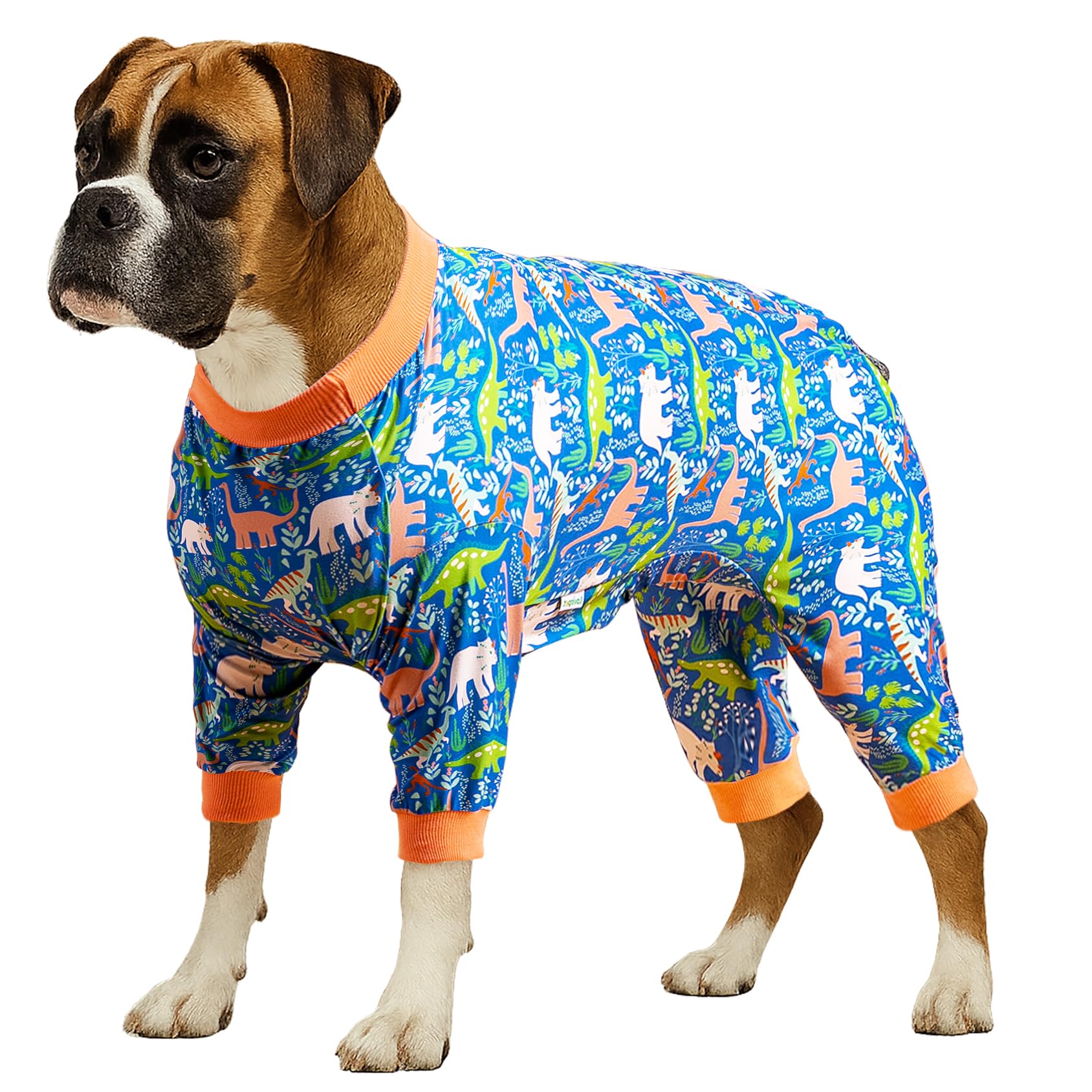 LovinPet Large Breed Dog Clothes Pajamas, Wound Care/Post Surgery Full Coverage Shirt, Dinosaur Land Blue Print, Lightweight Stretchy Knit Pullover Dog Onesie, Pet Pajamas for Dogs, Pet Pj's, M — image 1