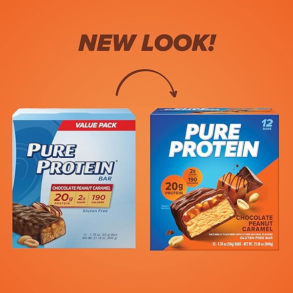 PURE PROTEIN BARS, HIGH PROTEIN, NUTRITIOUS SNACKS TO SUPPORT ENERGY, LOW SUGAR, GLUTEN FREE, CHOCOLATE PEANUT CARAMEL, 1.76OZ, 12 COUNT (PACK OF 1) (PACKAGING MAY VARY)