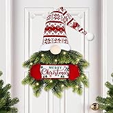 Ouddy Decor Gnomes Christmas Wreaths for Front Door Decorations, Lighted Christmas Sign Wreath with String Lights & Pine Needle Hanging Ornament for Window Wall Mantel Porch Christmas Home Decor, Red