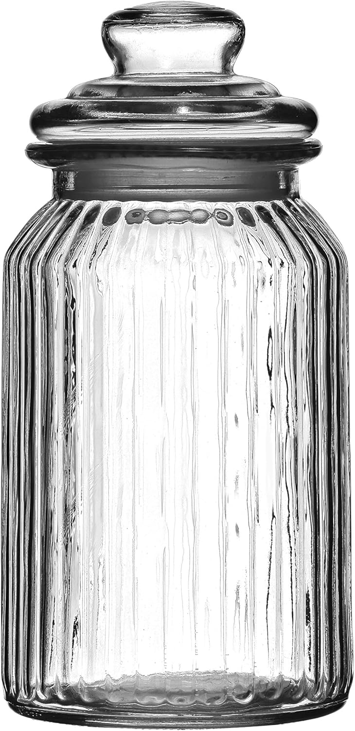 Premier Housewares Ribbed Glass Storage container1300ml, 11x11x23