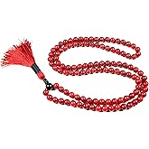 AWAKEN YOUR KUNDALINI Handmade Red Howlite Mala Beads Necklace | 8mm 108 Beads | Black Onyx Guru Bead | Hand-Knotted Spiritual Jewelry | Birthstone & Root Chakra Energy