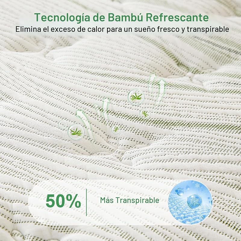 Colchón 150x190 cm, Híbrido 30.5cm, Muelles Ensacados Reforzados 7 Zonas, Viscoelástica y Espuma Transpirable, Firmeza Media, Bordes Reforzados e Independencia de Lechos, Oeko-Tex y CertiPUR-US — foto 6 de 6